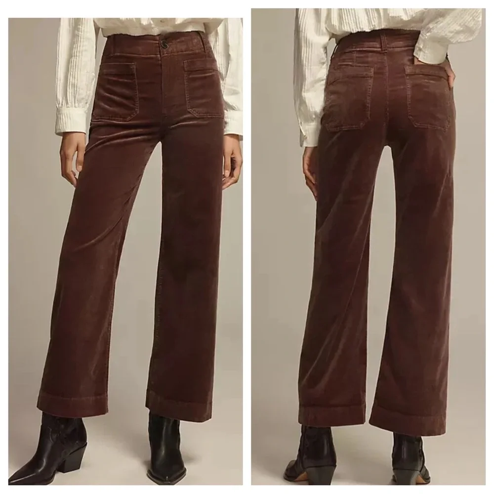 Anthropologie Maeve Colette Wide Leg Corduroy Pants Full Length in Brown | NWT